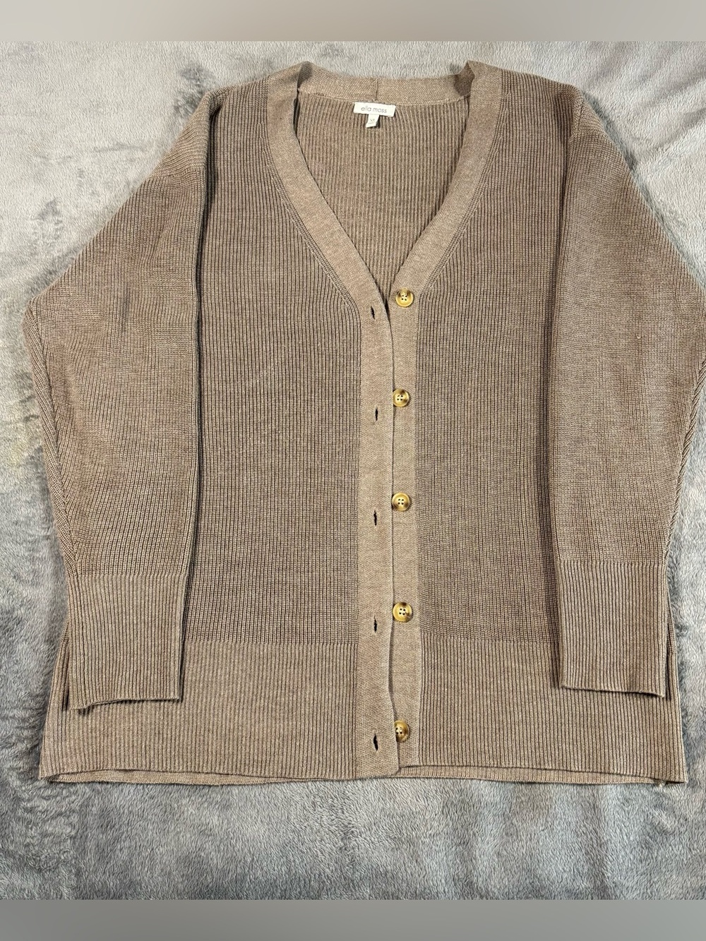 Ella Moss Taupe Oversized Ribbed Cardigan Sweater Women’s XL